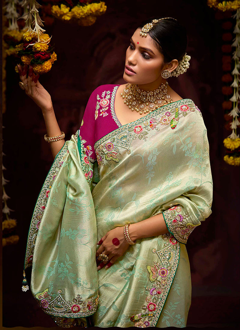 Sea Green Kanjivaram Silk Saree with Beaded Zari Embellishments
