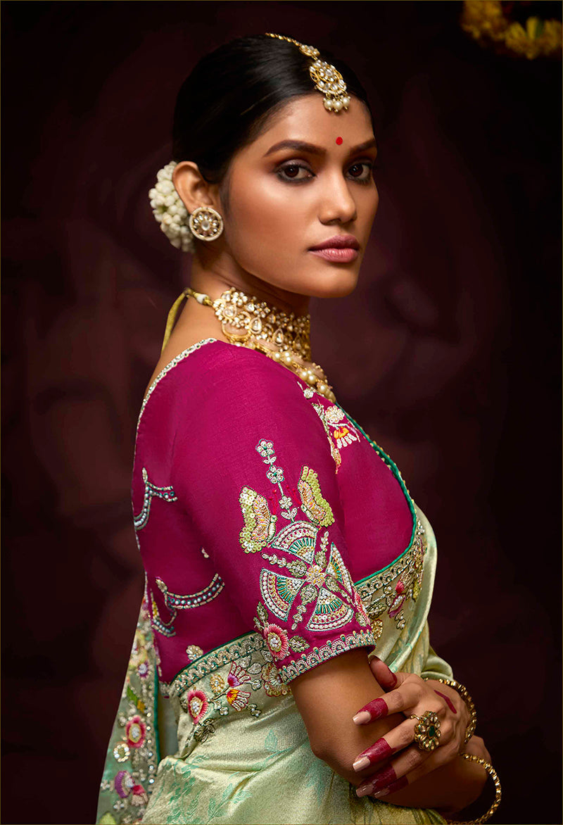 Sea Green Kanjivaram Silk Saree with Beaded Zari Embellishments