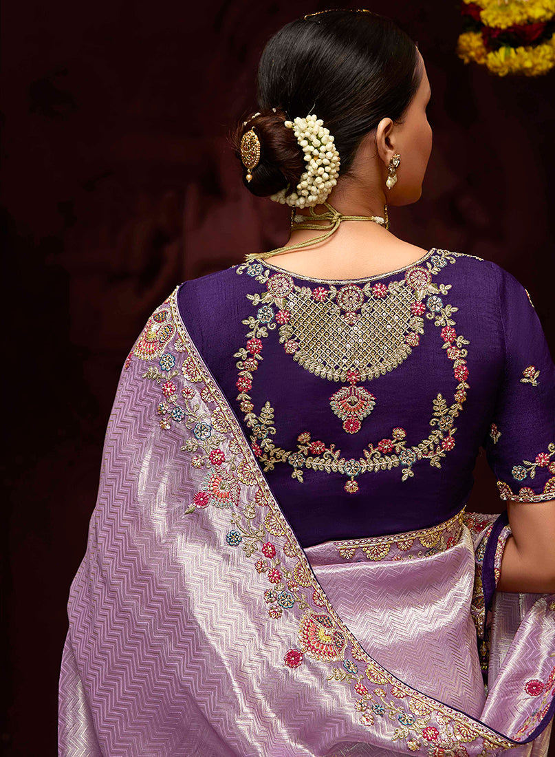 Lavender Kanjivaram Silk Saree with Elegant Sequin Work