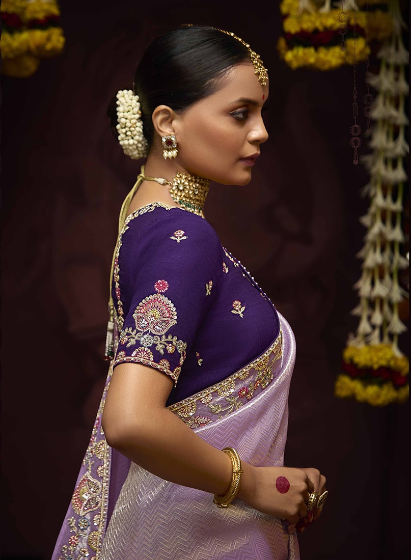 Lavender Kanjivaram Silk Saree with Elegant Sequin Work