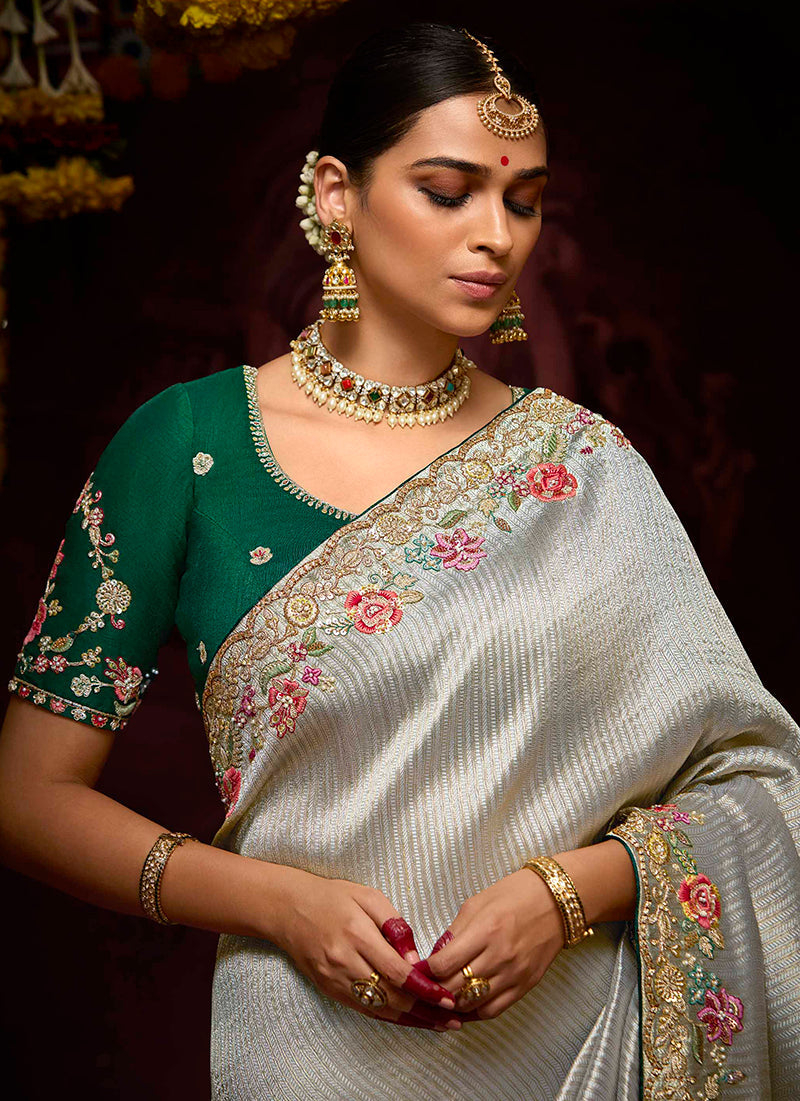 Grey Kanjivaram Silk Saree with Sequin Work and Matching Blouse
