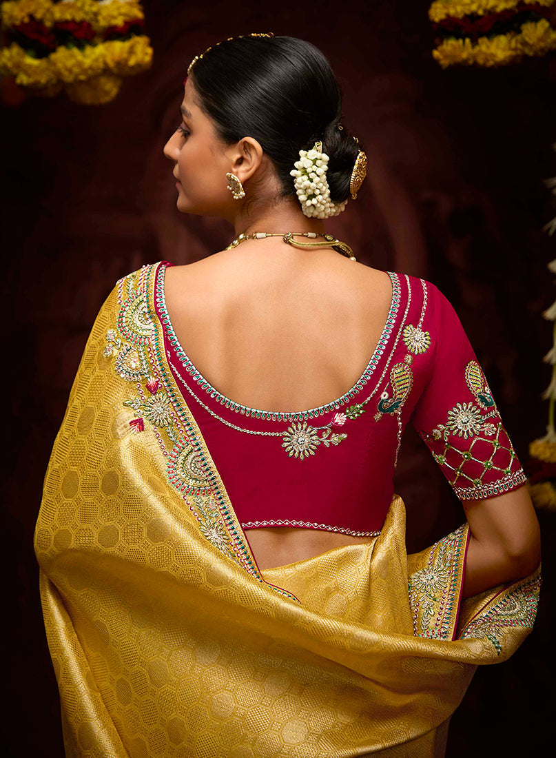 Mustard Kanjivaram Silk Saree with Intricate Weaving