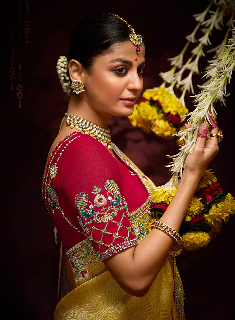 Mustard Kanjivaram Silk Saree with Intricate Weaving