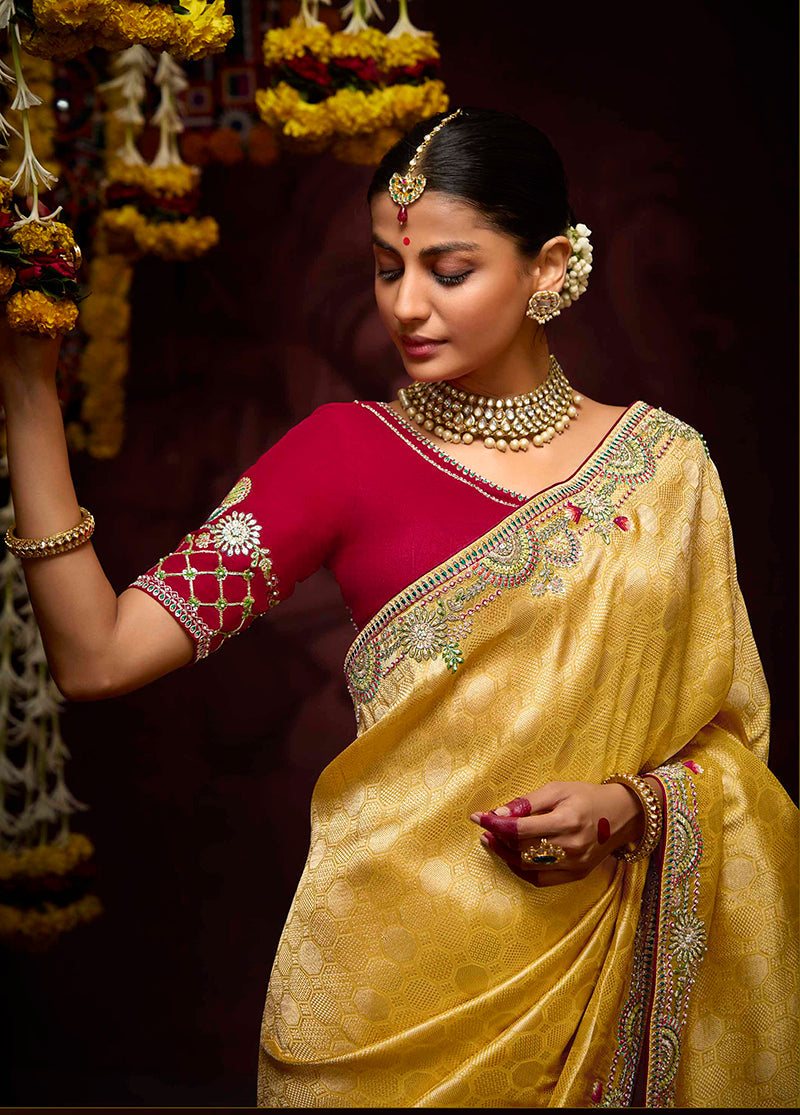 Mustard Kanjivaram Silk Saree with Intricate Weaving