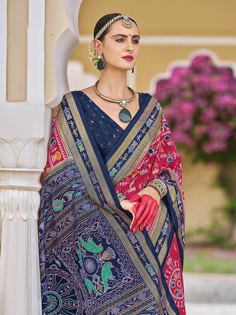 Hot Pink Silk Classic Saree with Foil Print