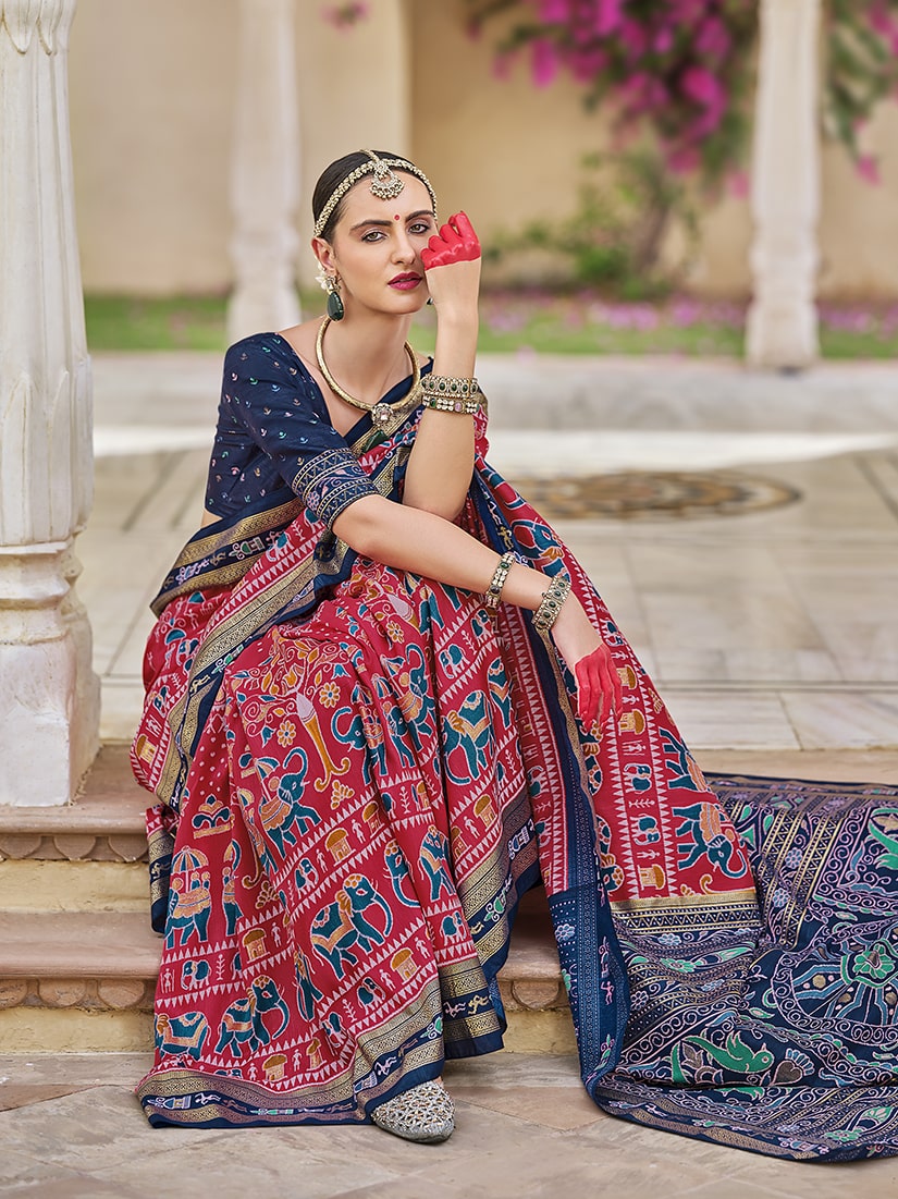 Hot Pink Silk Classic Saree with Foil Print