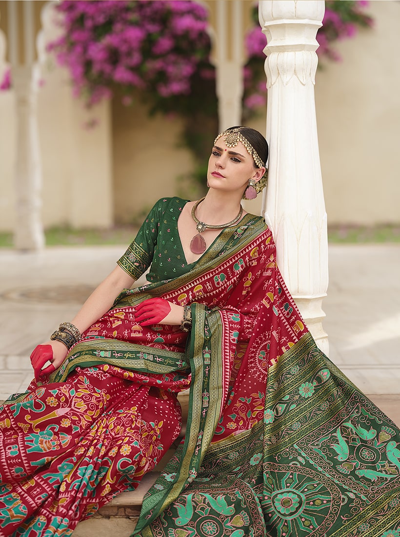 Classic Red Silk Saree with Elegant Foil Print Work