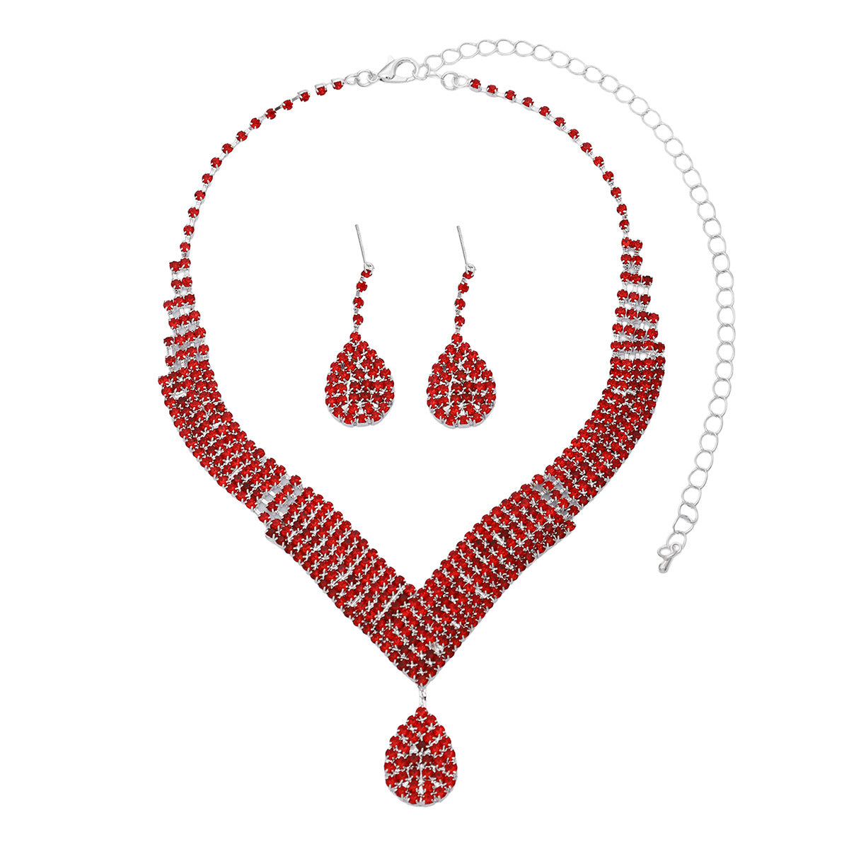 Spot Multi-Color Hot-Selling Wedding Jewelry Necklace Earrings Jewelry Set Luxury Rhinestone Bridal Set Chain