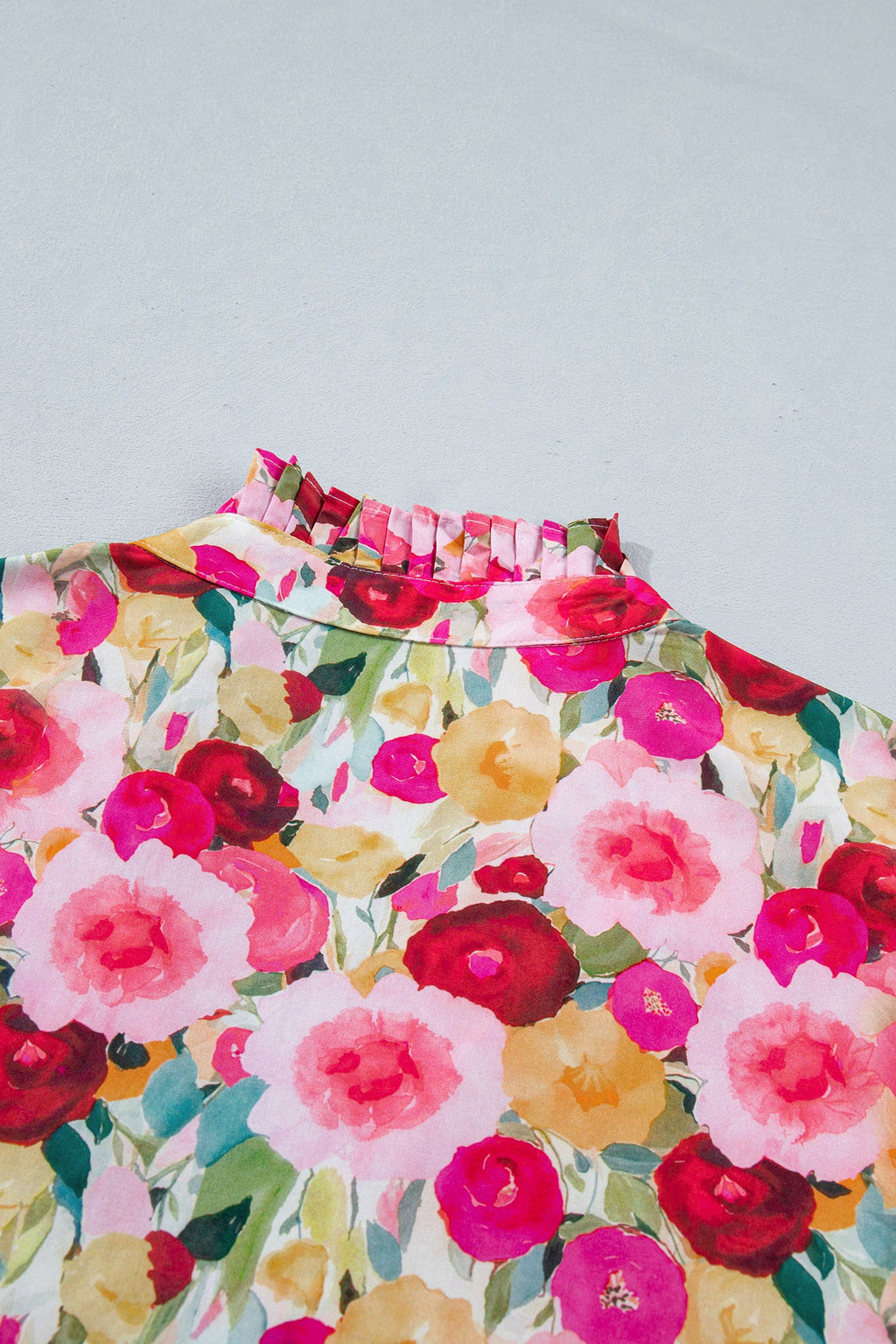 Oaklynn Puff Short Sleeve Floral V-Neck Top in Pink Red Yellow