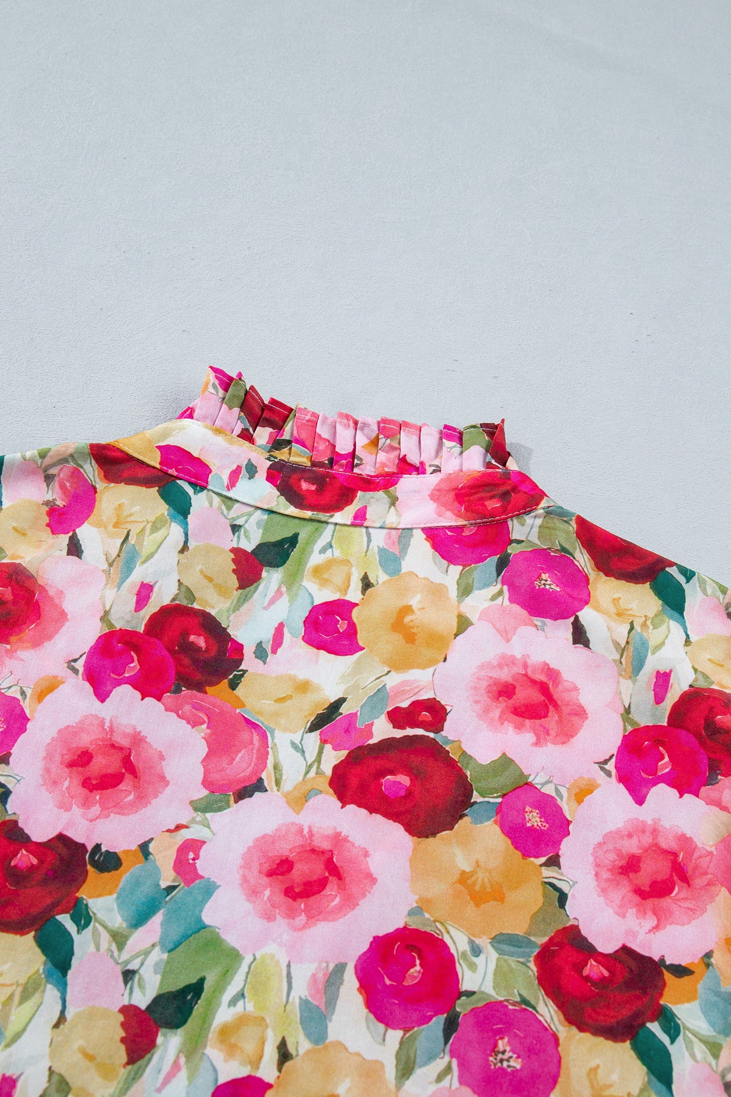 Oaklynn Puff Short Sleeve Floral V-Neck Top in Pink Red Yellow