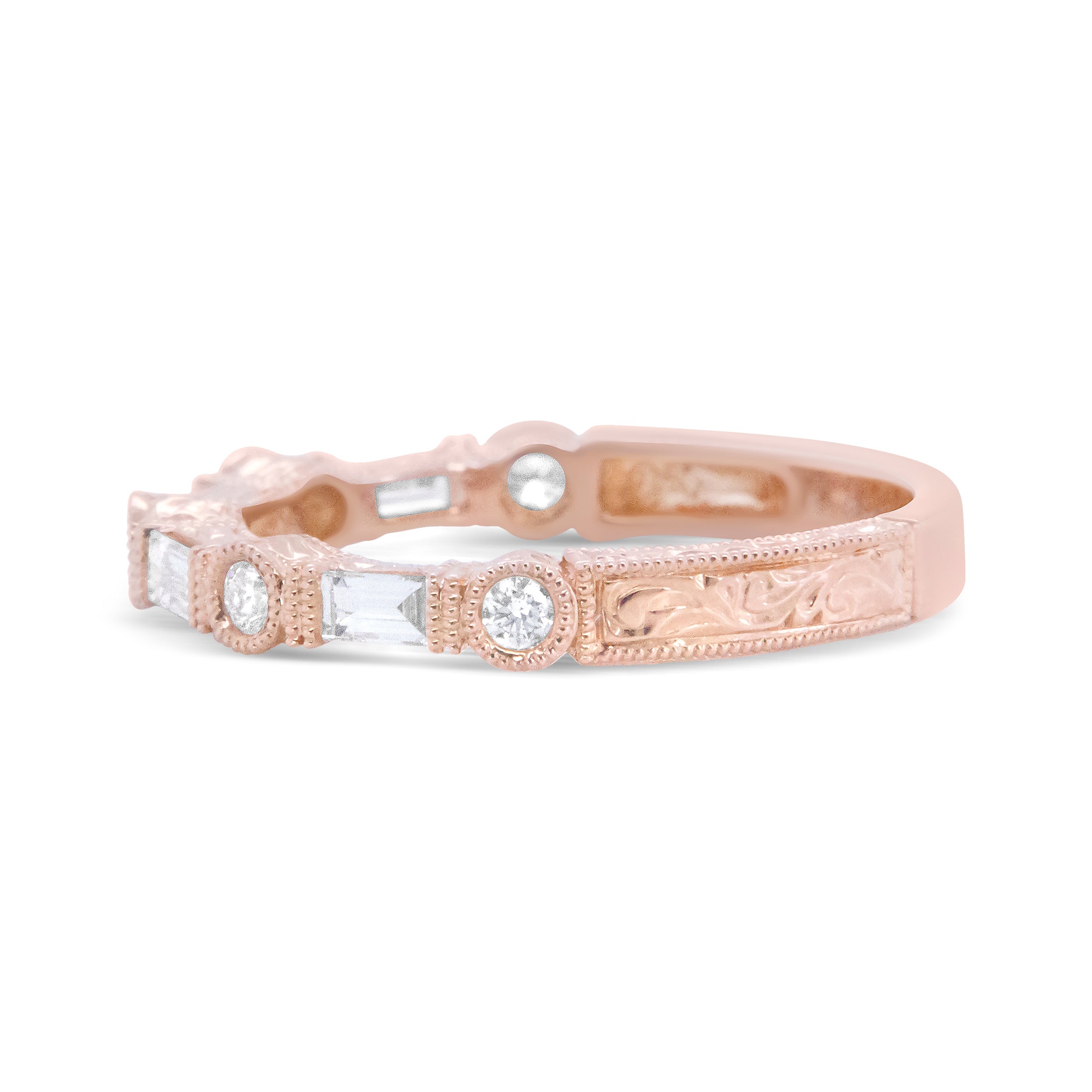 14K Rose Gold 3/8 Cttw Baguette and Round Diamond Bridal Band - (H-I Color, VS1-VS2 Clarity) - Size 6.75