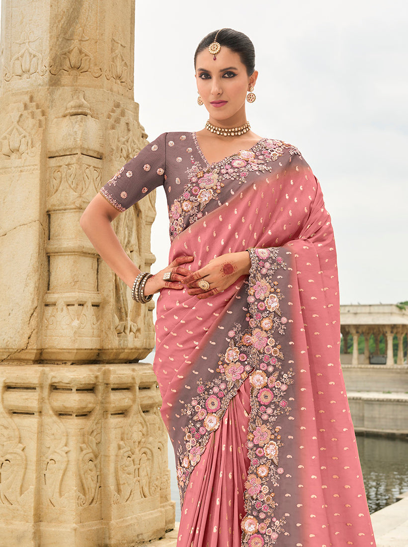 Pink Stone Silk Blend Saree for Receptions and Parties