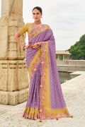 Lavender color embroidered silk blend trendy saree with soft texture