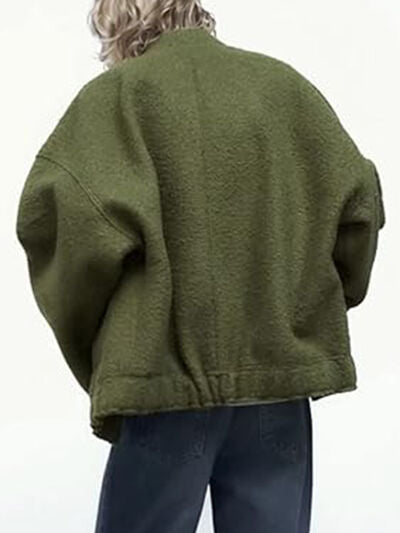 Casual Drop Shoulder Snap Down Jacket with Pockets