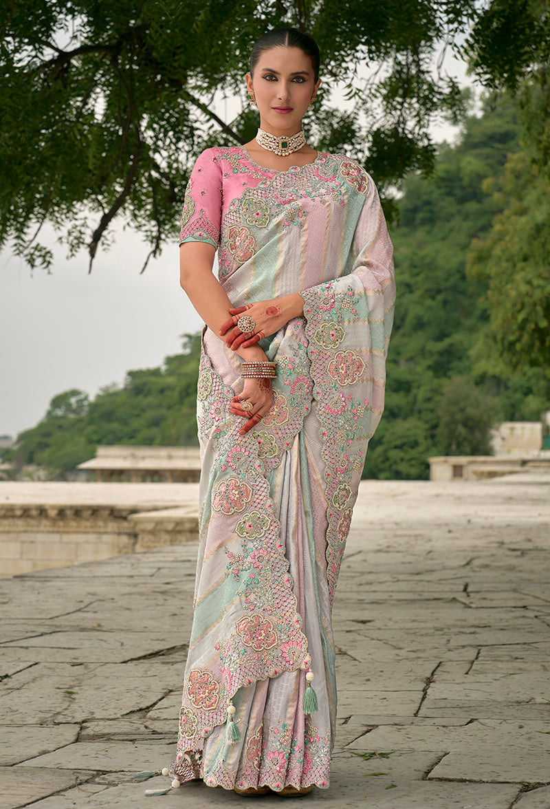 Multicolor Banarasi Silk Blend Embroidered Saree with Patchwork