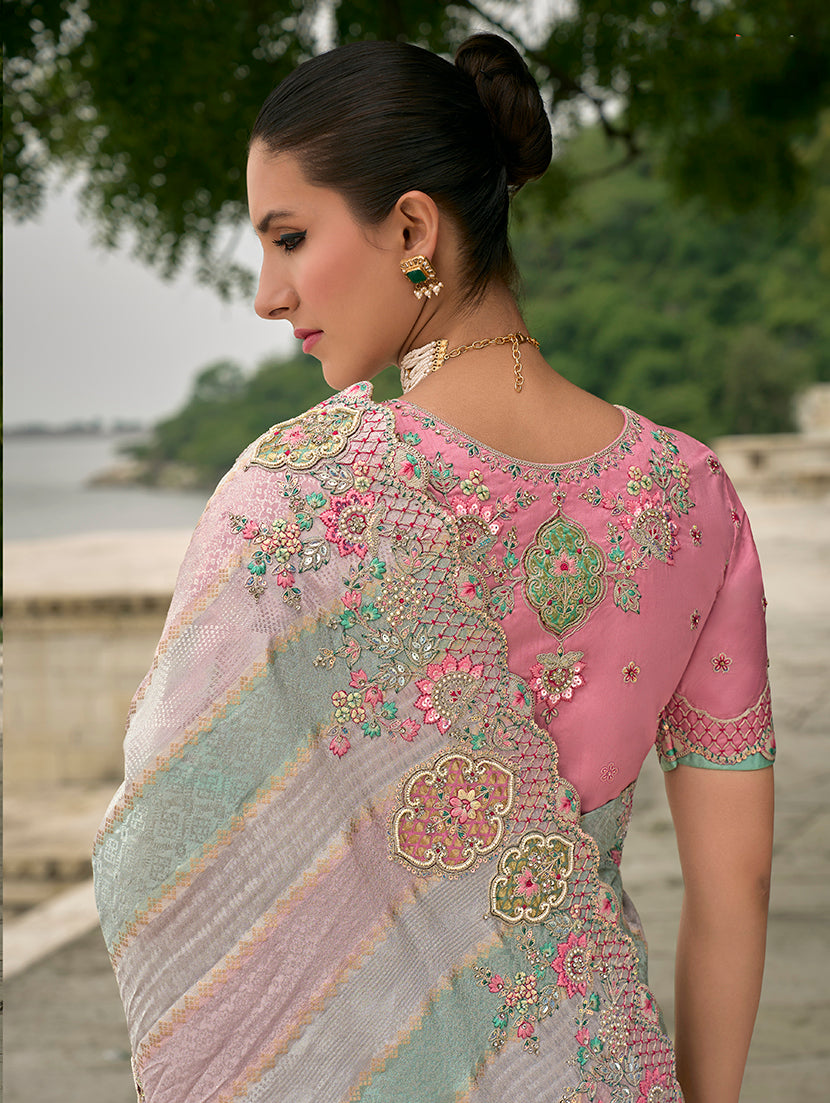 Multicolor Banarasi Silk Blend Embroidered Saree with Patchwork