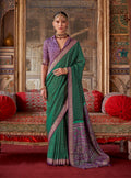 Monjolika Fashion green silk blend contemporary saree with intricate prints