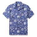 Short-sleeve shirt with blue and white porcelain sunflower print