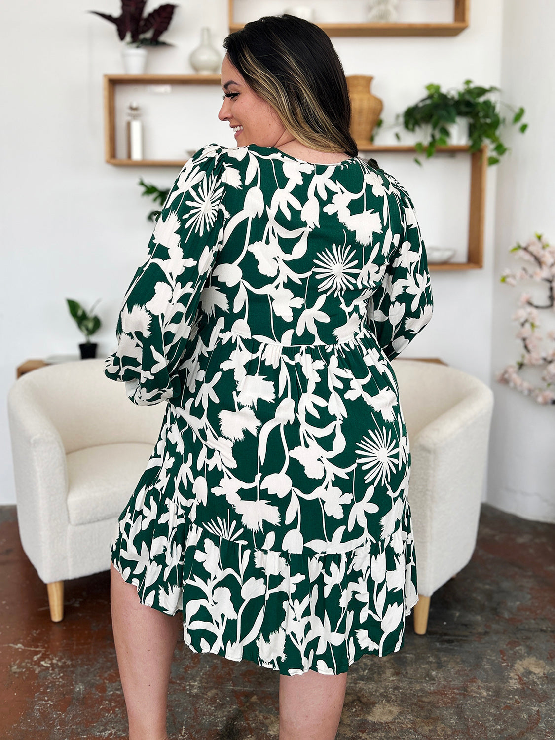 Printed Ruffle Hem Dress with Functional Pockets