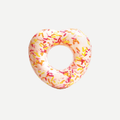 Heart-shaped inflatable donut pool float with colorful sprinkles on a neutral background