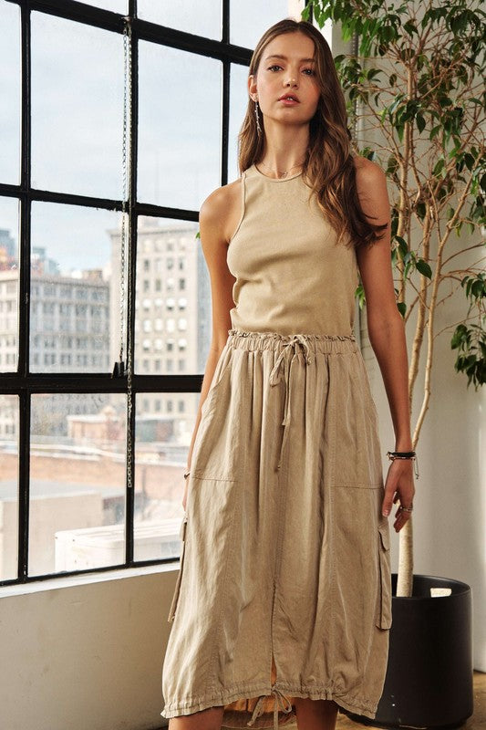 Drawstring Sleeveless Washed Dress for Everyday