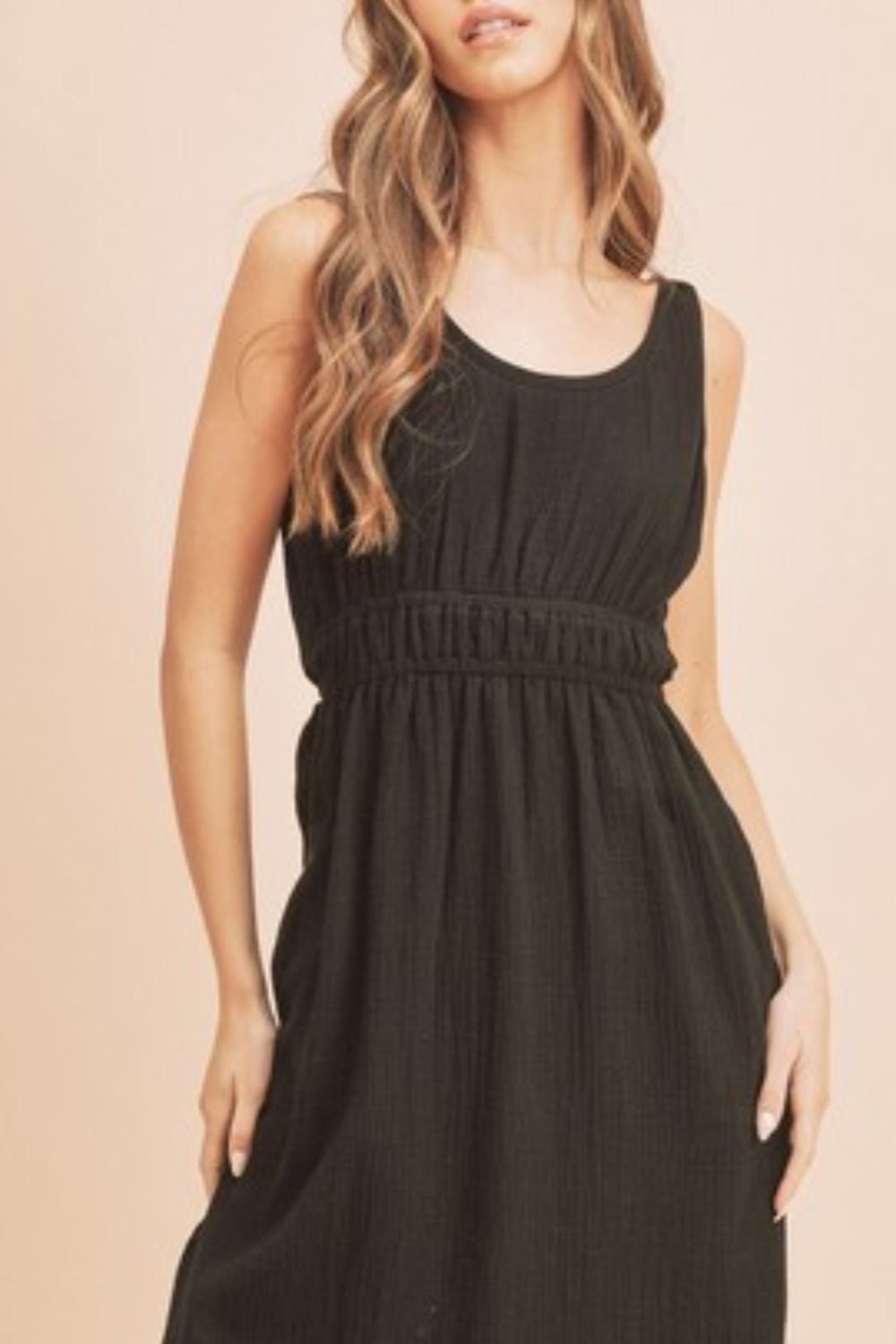Black Sleeveless Cotton Tank Dress with Side Slits
