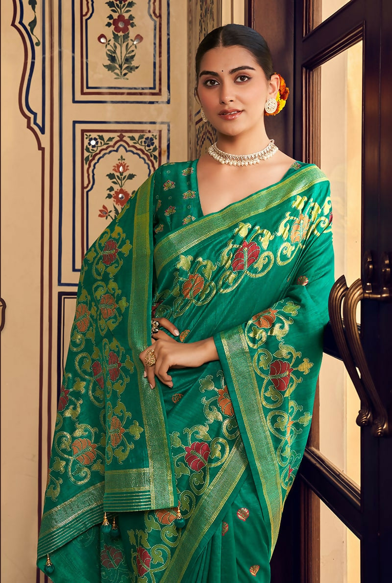 Teal Silk Blend Banarasi Zari Work Classic Saree