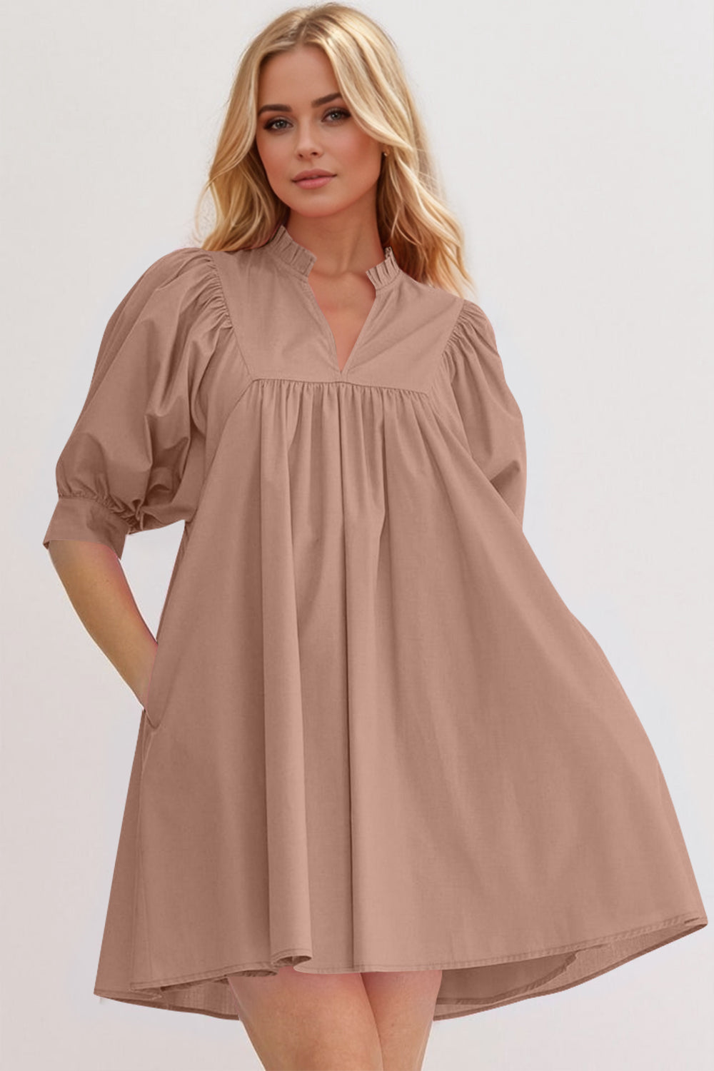 Pink Puff Sleeve Mini Dress – Casual Feminine Summer Dress