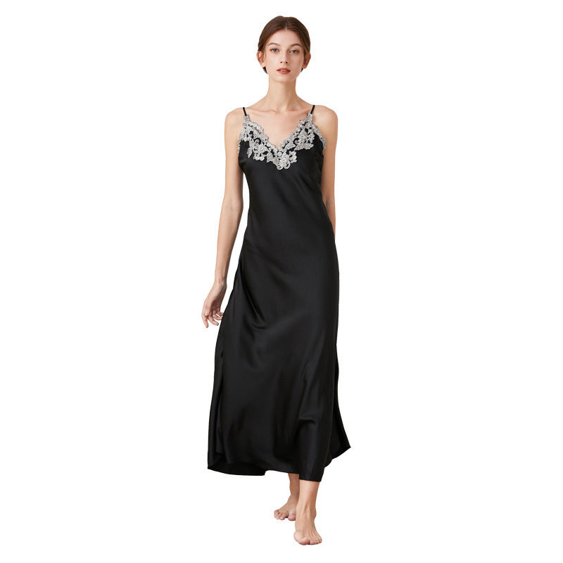 Satin V-Neck Midi Slip Nightdress Romantic Sleeveless Loungewear
