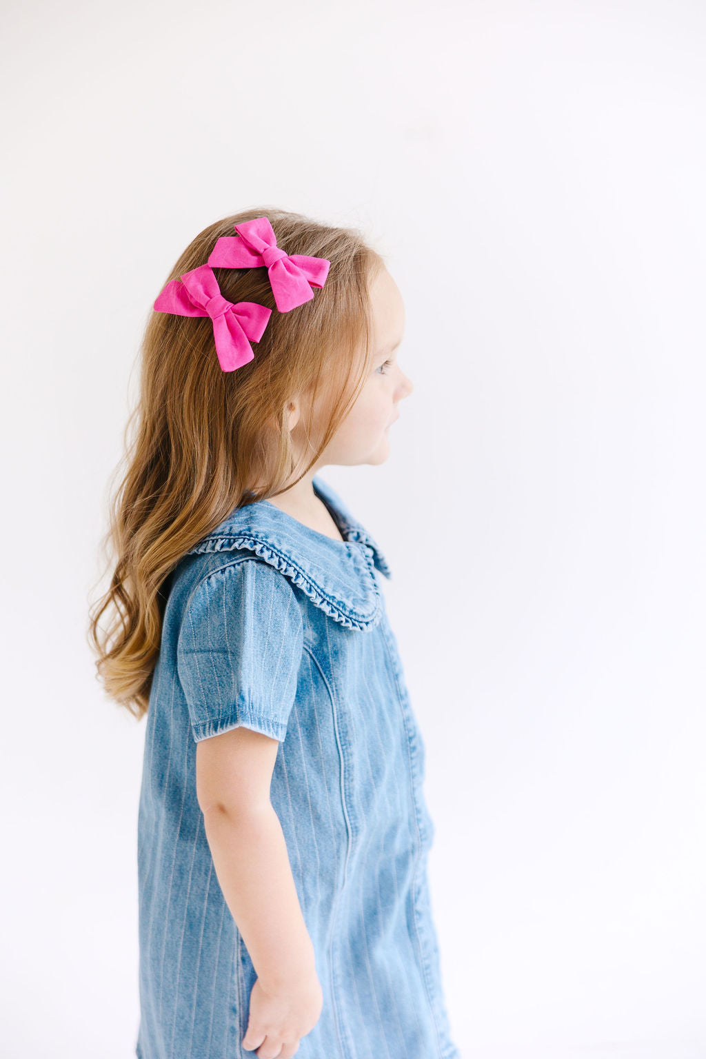 Blue Mini Solid Pinwheel Pigtail Bow Set