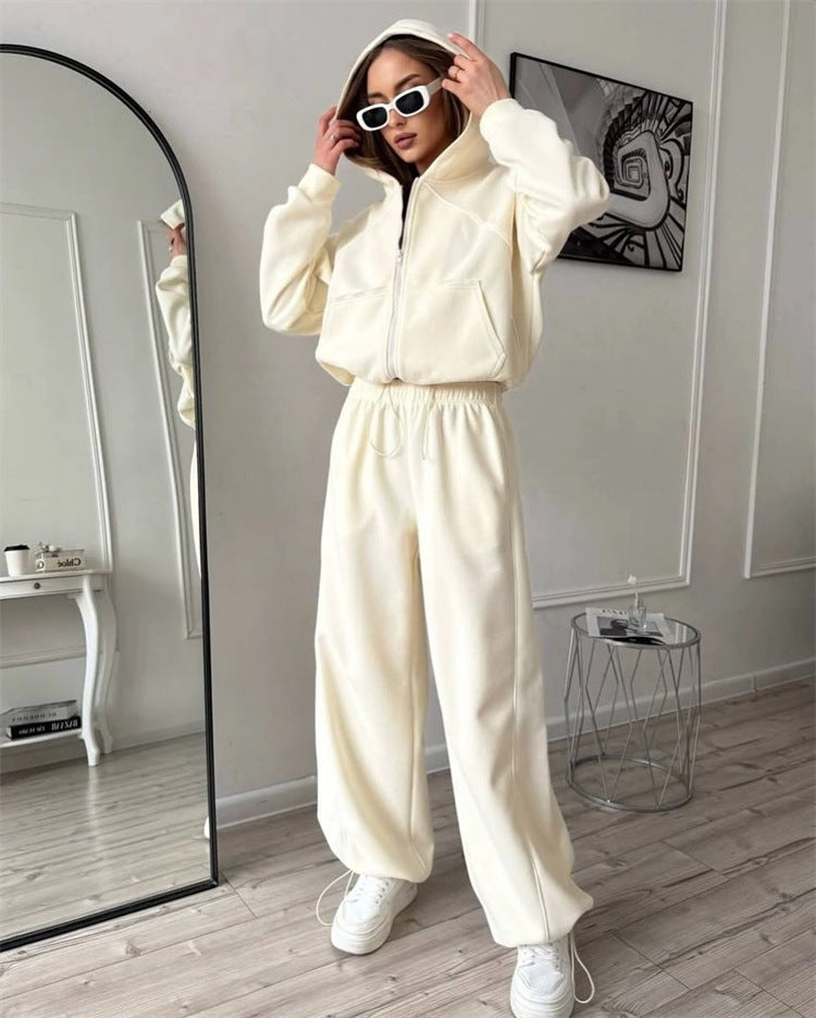 Women’s Solid Color Hooded Zip Up Jacket and Jogger Set - Image 6