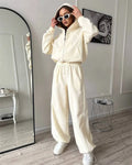 Women’s Solid Color Hooded Zip Up Jacket and Jogger Set - Image 6