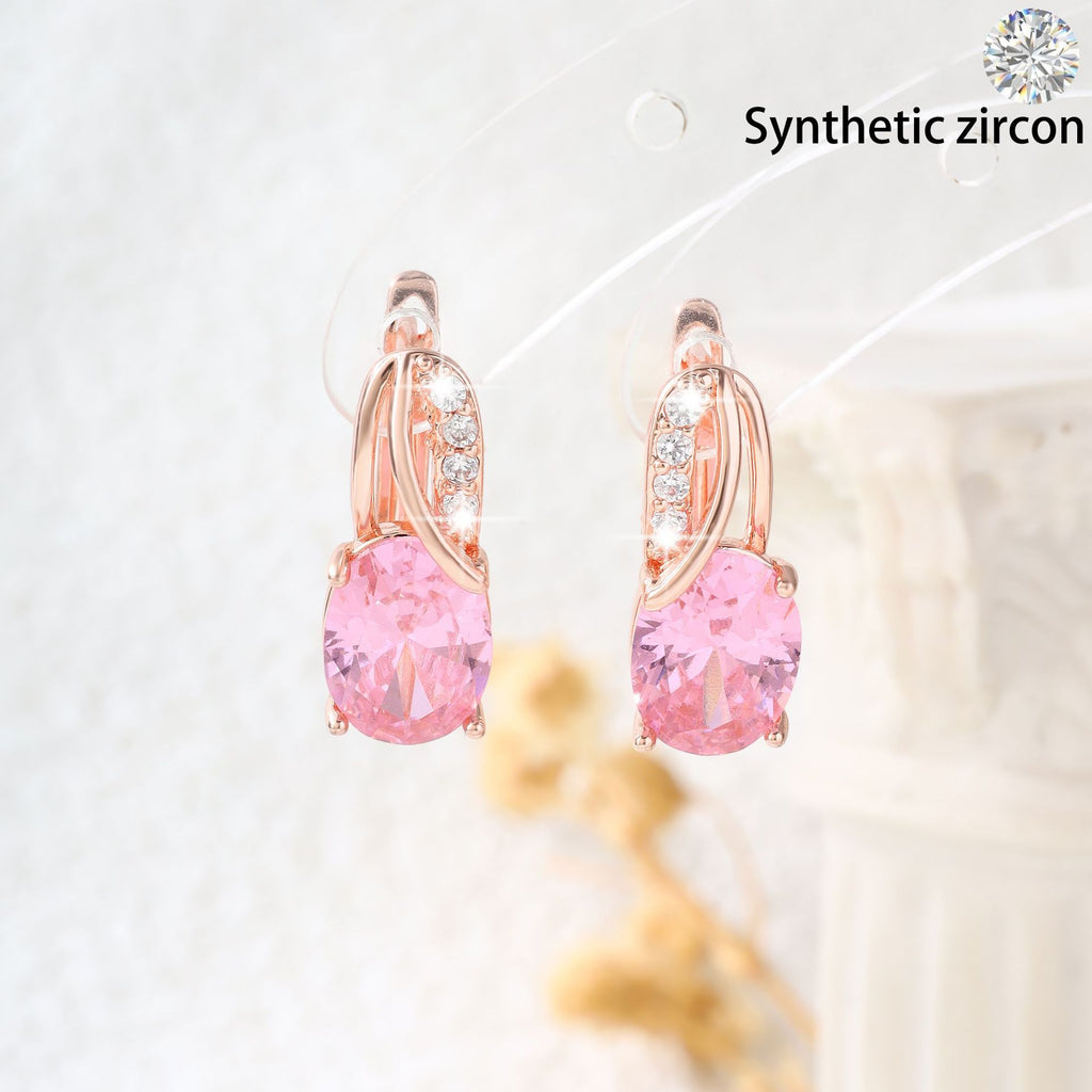 High-End Oval Colored Zircon Earrings