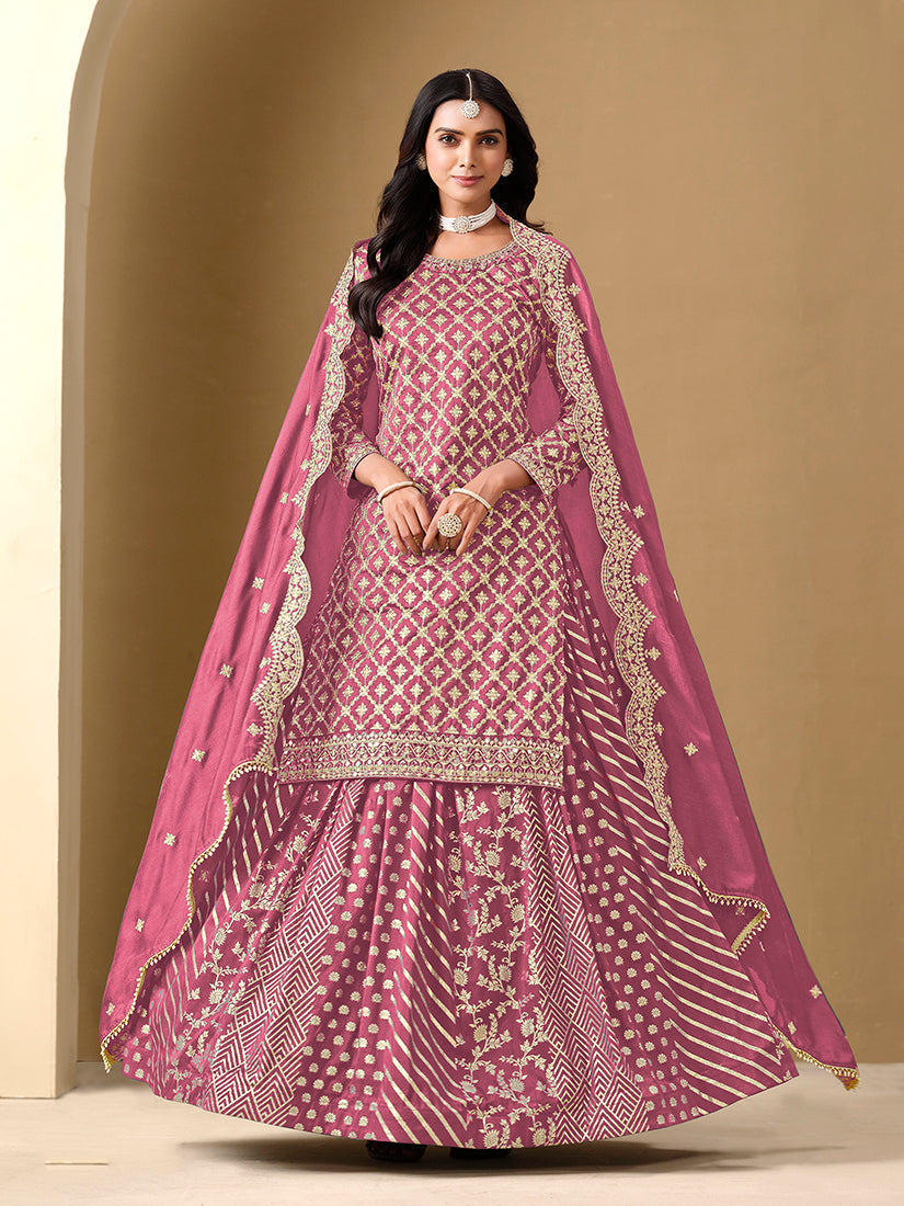 Pink Dola Silk Readymade Lehenga Choli with Jacquard Work