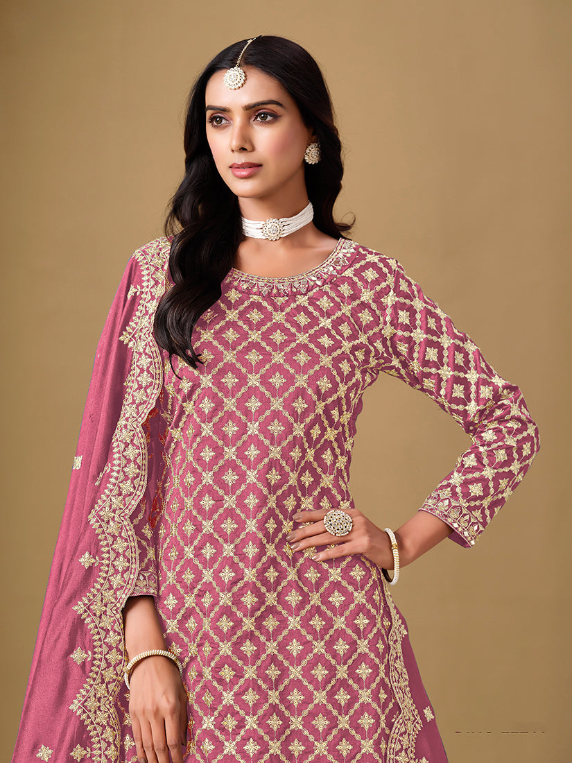 Pink Dola Silk Readymade Lehenga Choli with Jacquard Work