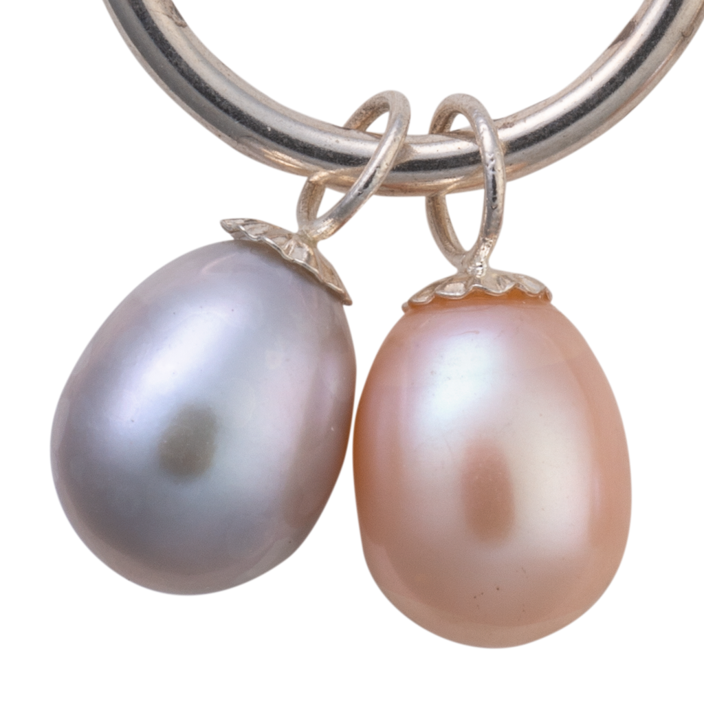 Double Pearl Hoop Earrings in Sterling Silver or Gold - Image 7