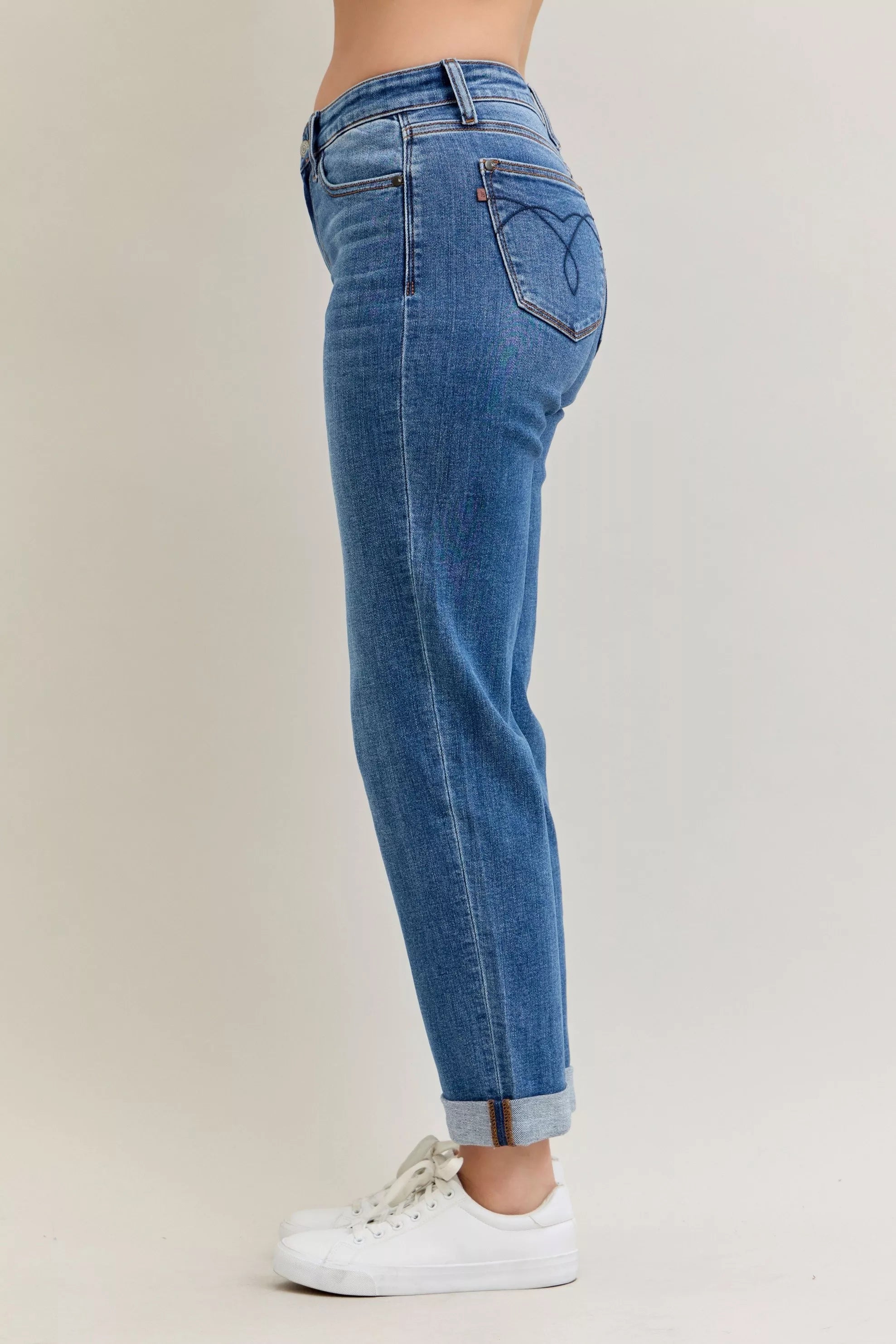 Judy Blue Mid Rise Boyfriend Cuffed Jeans | Stretch Denim