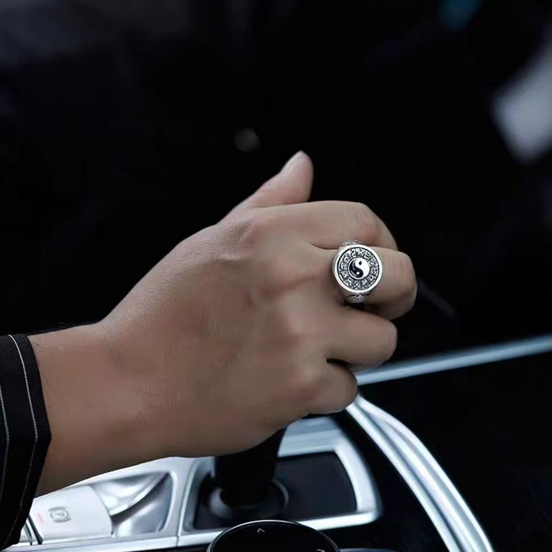 Rotatable Zodiac Bagua Ring Ethnic Style Creative Ring Jewelry Inlaid With Ancient Artistic Retro Design