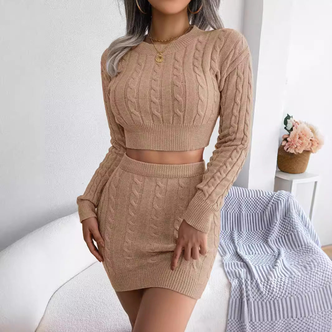 Women's Cable Knit Crop Sweater and Mini Skirt Set - Image 2