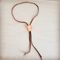 Leather Lariat Boho Necklace w/ Orange Regalite Slab Accent 264g