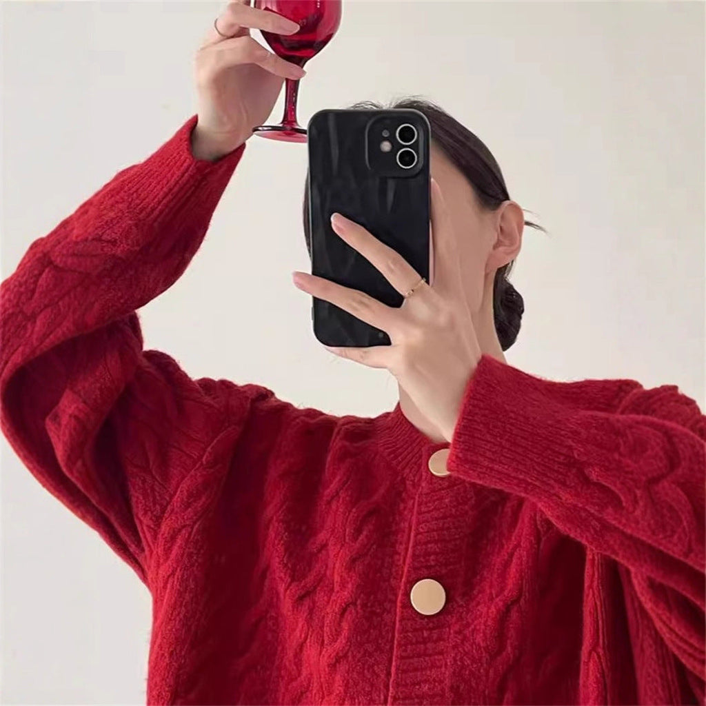 Gentle Cable Knit Cardigan for Women - Soft Round Neck Sweater - Image 3