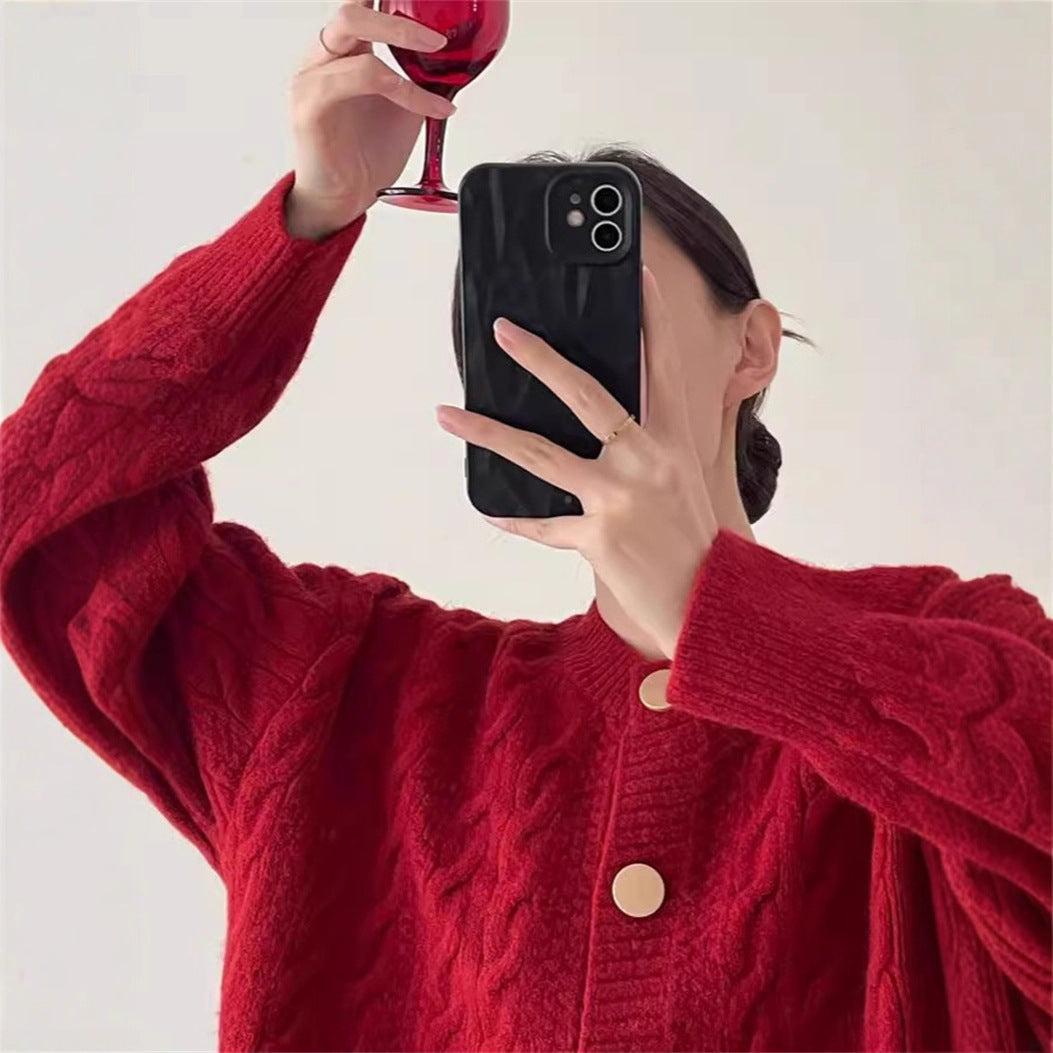 Gentle Cable Knit Cardigan for Women - Soft Round Neck Sweater - Image 3