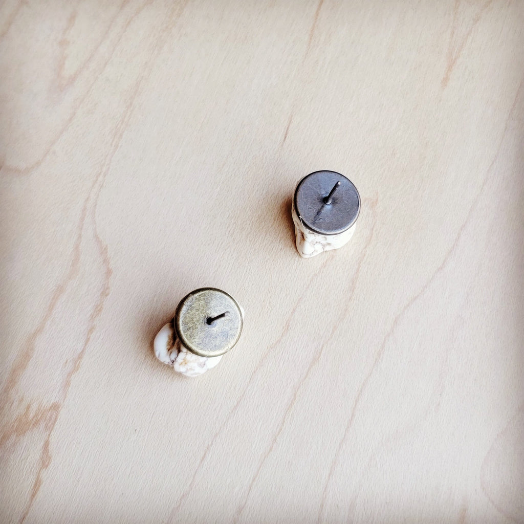 White Turquoise Stud Earrings - Boho Handcrafted
