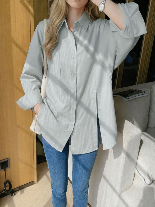 Women's Solid Color Drop Shoulder Shirt with Side Slit Detail