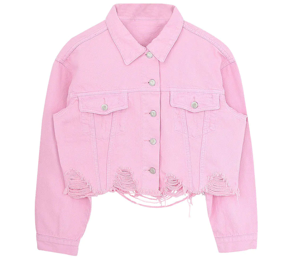 Casual Women's Cropped Denim Jacket in Ghost Pink