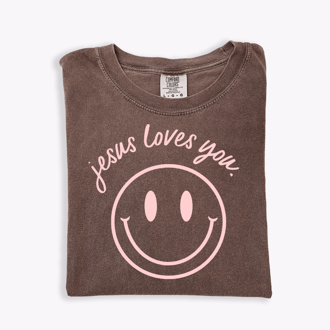 Jesus Loves You Smiley Graphic Tee Unisex Relaxed Fit Cotton Shirt