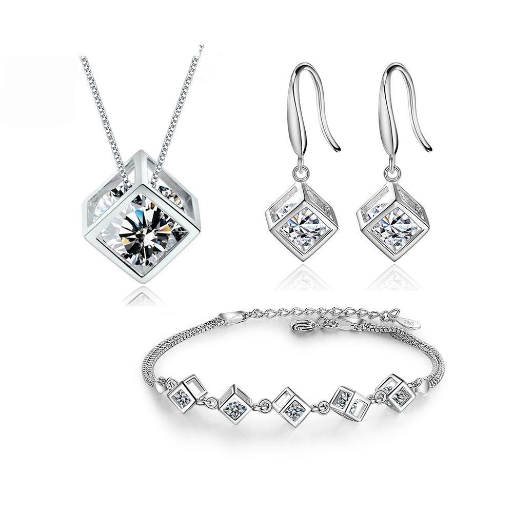 Luxury Zircon Cube Jewelry Set - Elegant Square Necklace & Earrings
