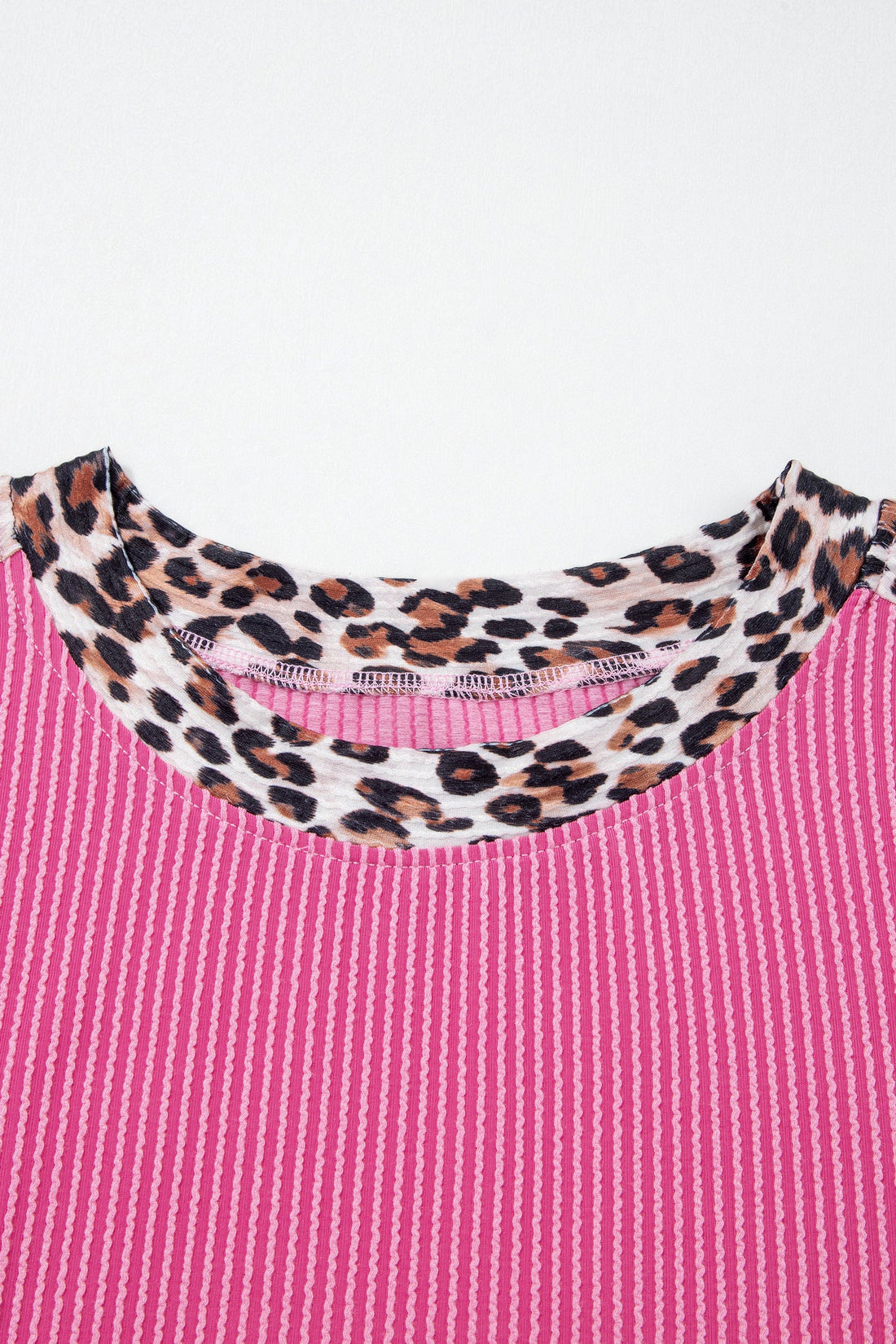 Pink Leopard Trim Corded Knit Top & Shorts Lounge Set