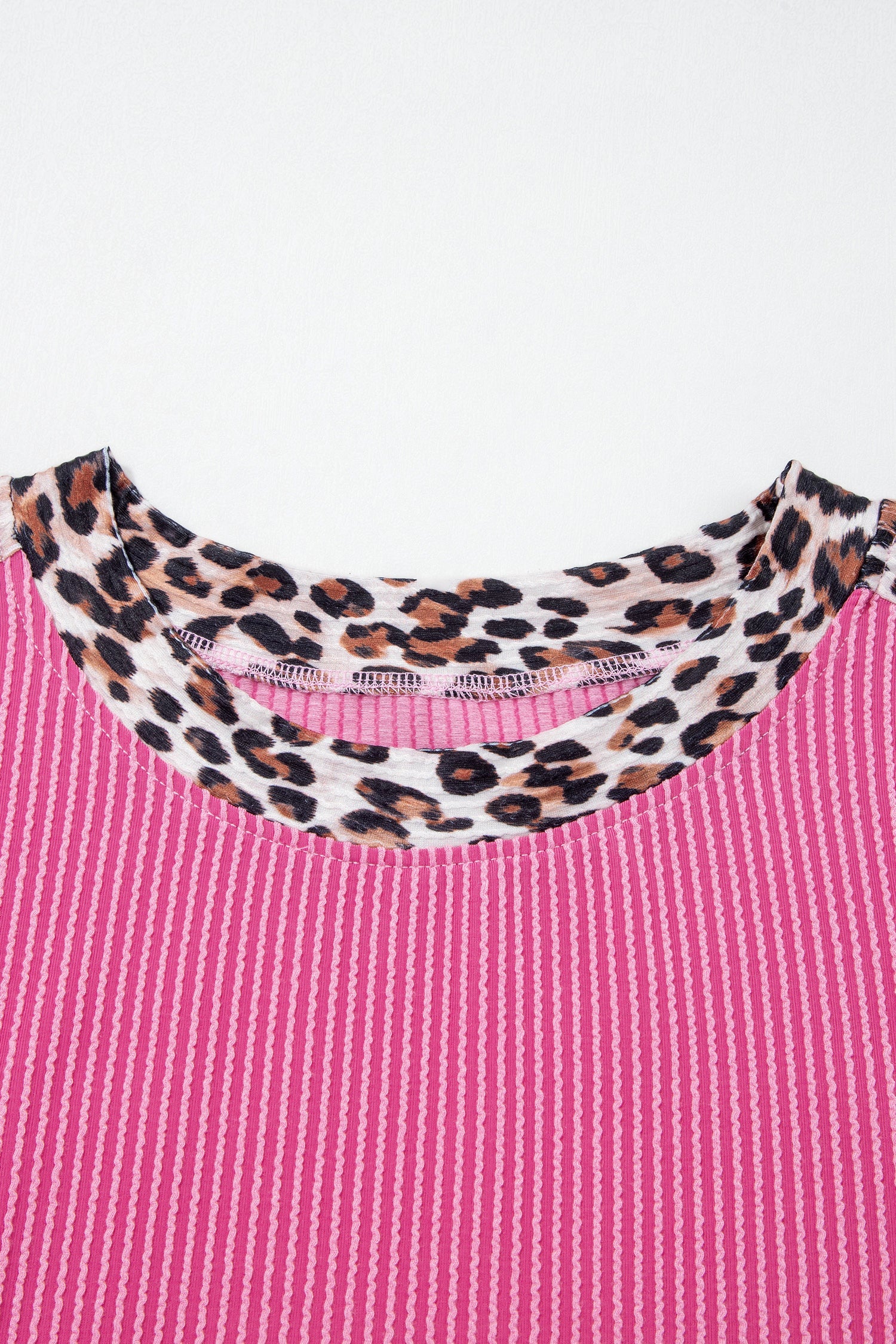 Pink Leopard Trim Corded Knit Top & Shorts Lounge Set