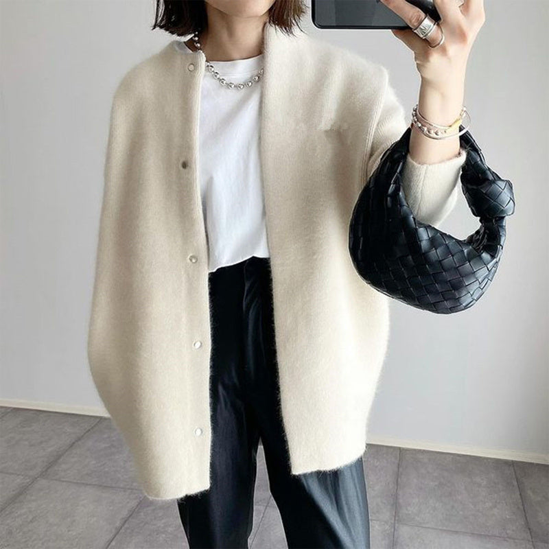 Women's Wool-Like Oversized Coat Solid Green Button-Up Jacket
